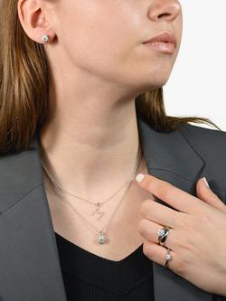 E.W Adams 18ct White Gold Round Diamond Cluster Pendant Necklace - view 2, Silver