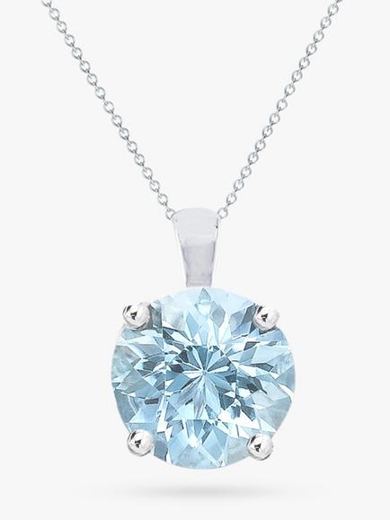 E.W Adams 9ct White Gold Aquamarine Pendant Necklace, Blue, Blue