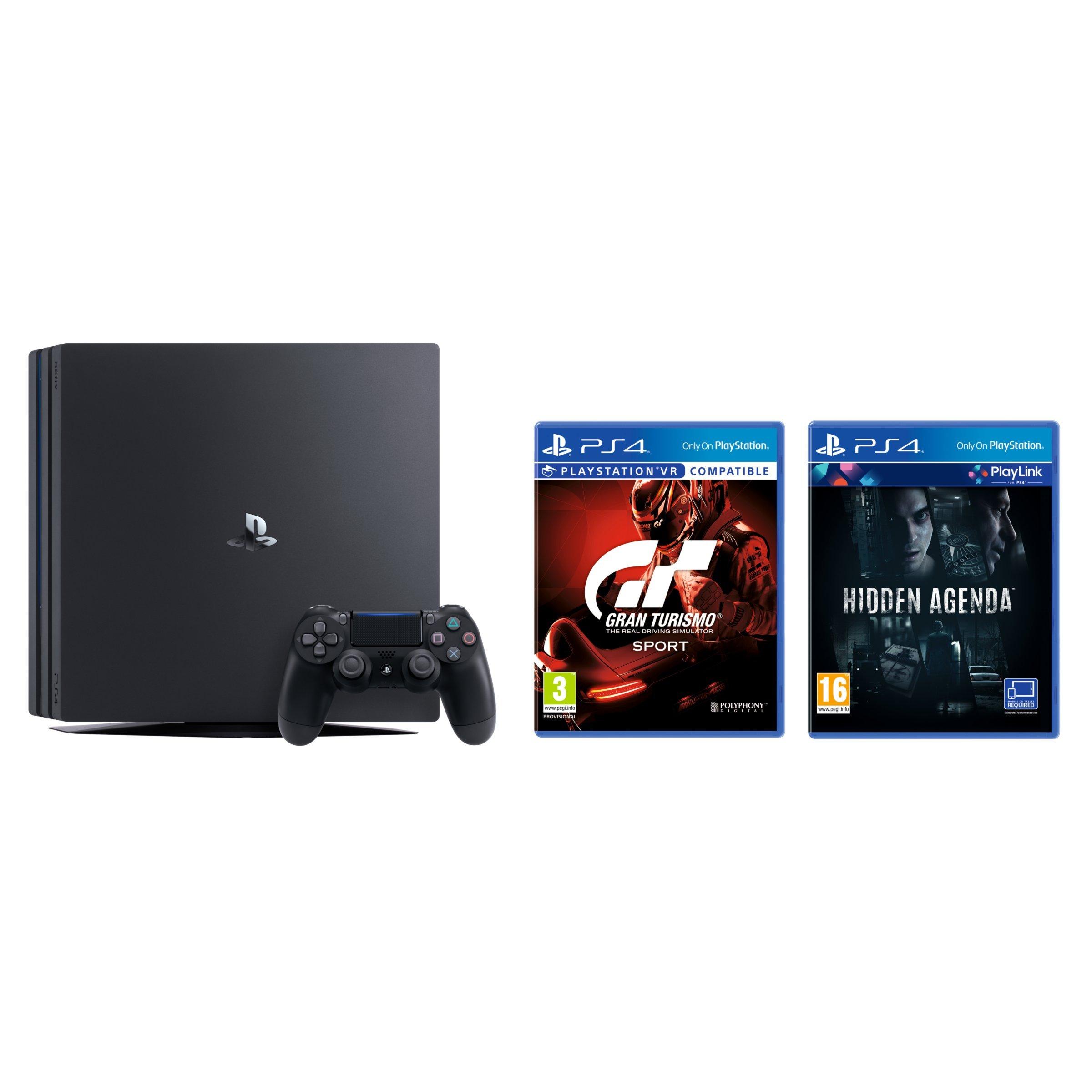 Sony PlayStation 4 Pro Console, 1TB, with DualShock 4 Controller, Jet Black, Gran Turismo Sport and Hidden Agenda