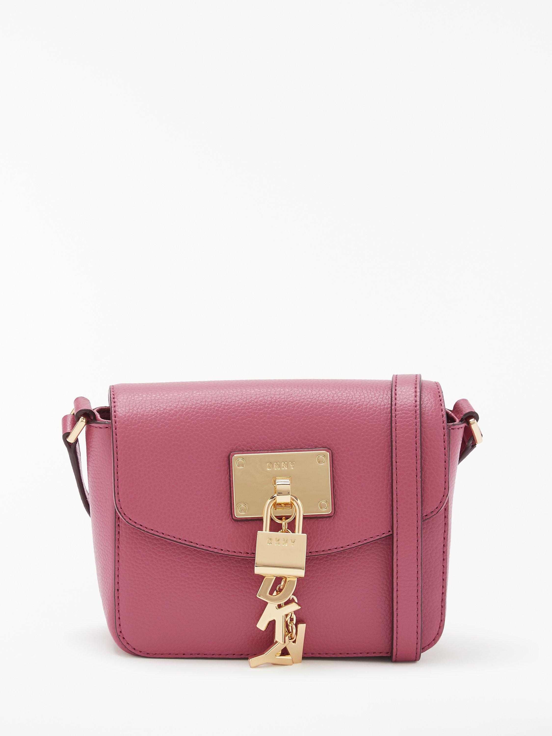 DKNY Elissa Charm Detail Small Leather Cross Body Bag Hot Pink