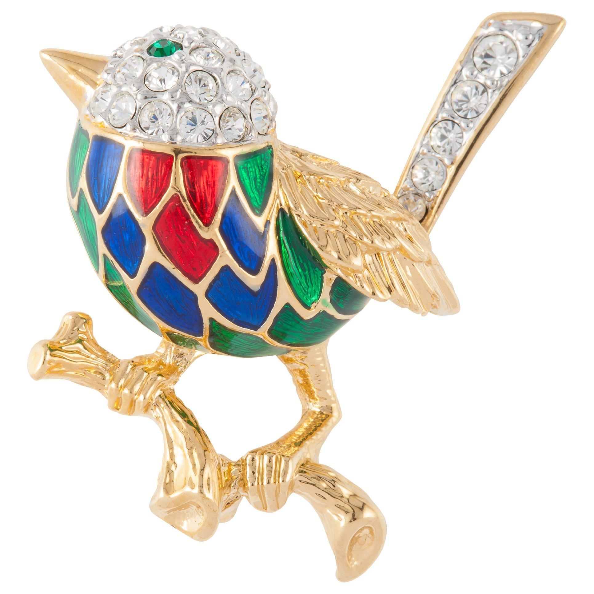 Susan Caplan Vintage Attwood & Sawyer 22ct Gold Plated Swarovski Crystal Bird Brooch, Gold/Multi