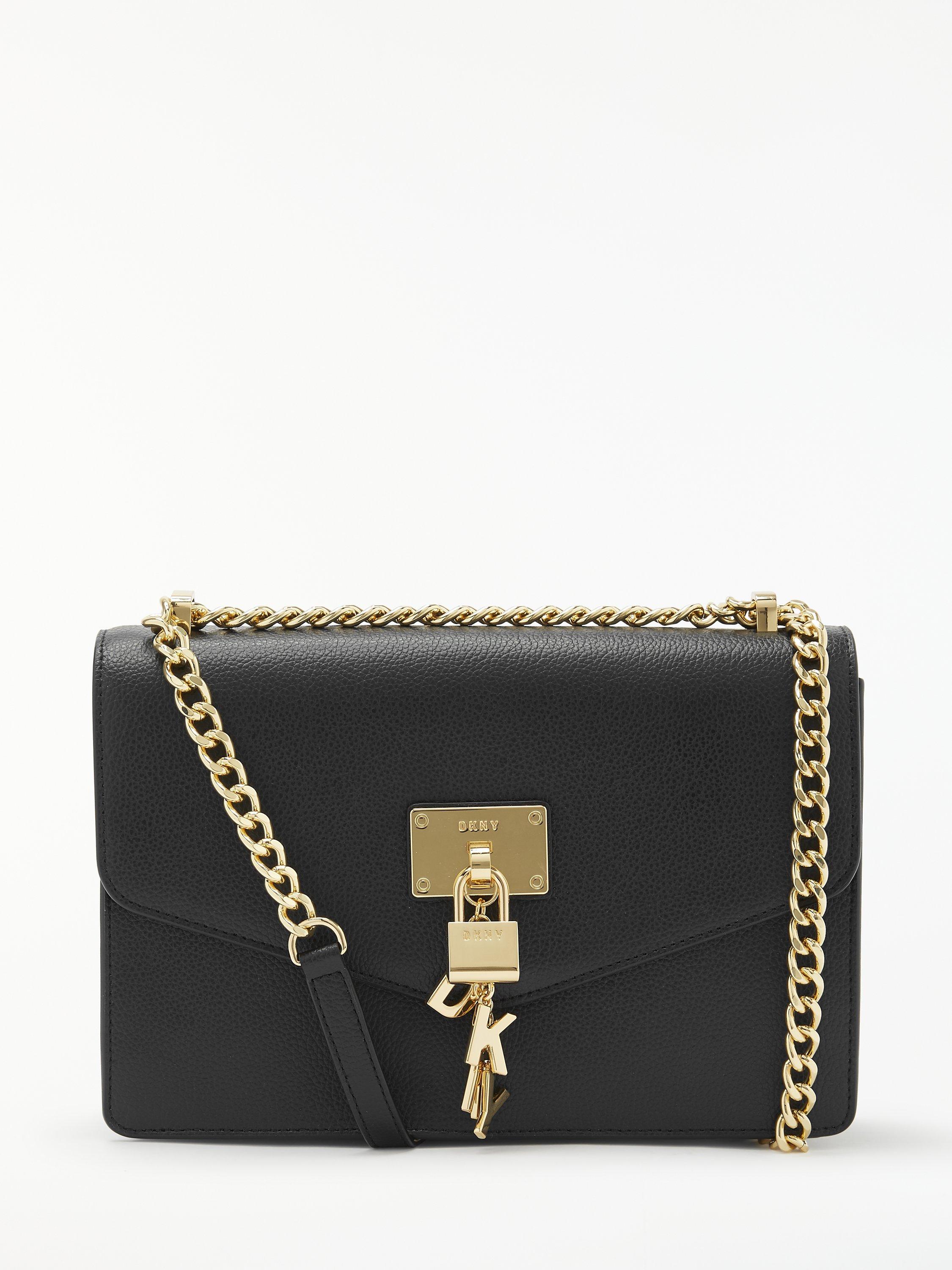 DKNY Elissa Charm Detail Leather Shoulder Bag Black