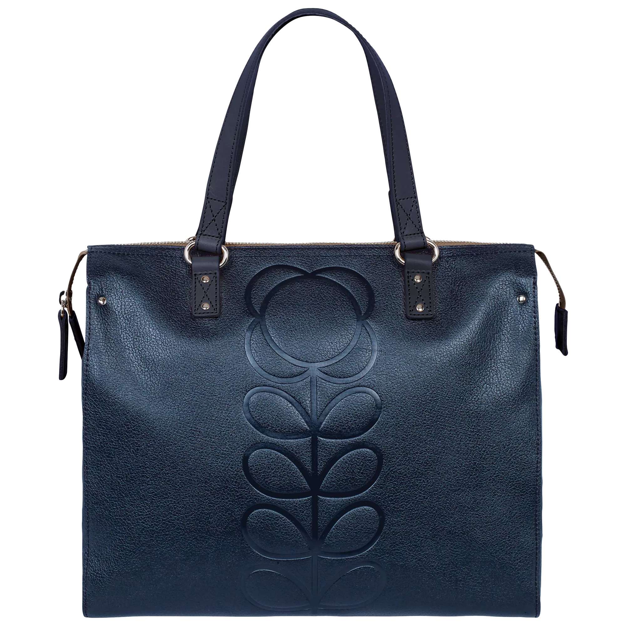 Orla Kiely Embossed Flower Leather Tote Bag Navy