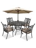 LG Outdoor Devon 4 Seater Garden Dining Table and Chairs Set with Parasol, Bronze