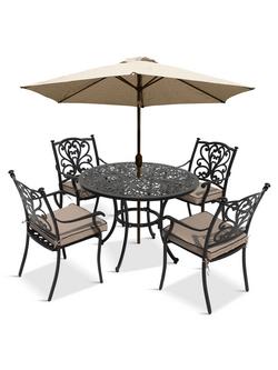 LG Outdoor Devon 4 Seater Garden Dining Table and Chairs Set with Parasol, Bronze - view 2, Bronze