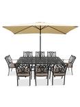 LG Outdoor Devon 8 Seater Garden Dining Table and Chairs Set with Parasol, Bronze