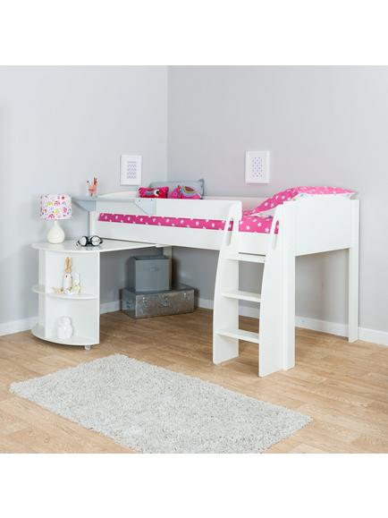 Stompa Uno S Plus Mid Sleeper Bed Frame with Pull-Out Desk, White