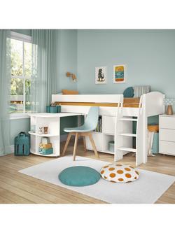 Stompa Uno S Plus Mid Sleeper with White Headboard, Pull-Out Desk and 2 Door Cube Unit, White