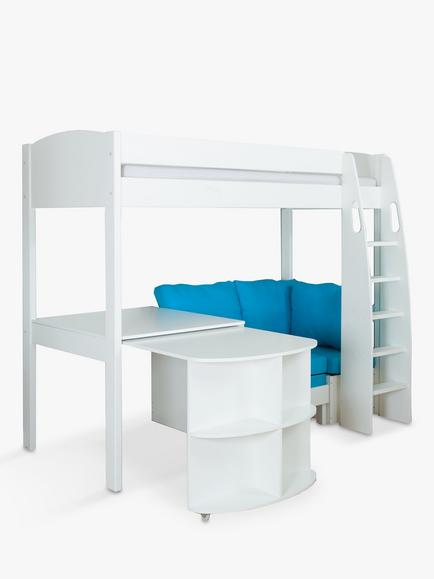 Stompa Uno S Plus High Sleeper Bed with Pull-Out Desk and Chair Bed - view 2, White/Aqua