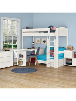 Stompa Uno S Plus High Sleeper Bed with Pull-Out Desk and Chair Bed, White/Aqua