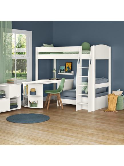 Stompa Uno S Plus High Sleeper Bed with Pull-Out Desk and Chair Bed - view 2, White/Grey