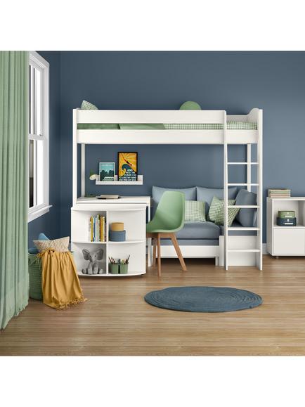 Stompa Uno S Plus High Sleeper Bed with Pull-Out Desk and Chair Bed, White/Grey