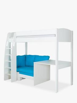 Stompa Uno S Plus High Sleeper Bed with Fixed Desk and Chair Bed - view 2, White/Aqua