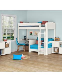 Stompa Uno S Plus High Sleeper Bed with Fixed Desk and Chair Bed, White/Aqua