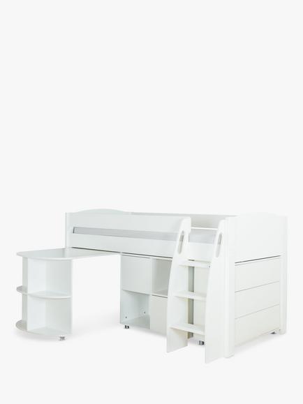 Stompa Uno S Plus Mid Sleeper with Pull-Out Desk, 3 Drawer Chest and 2 Door Cube Unit - view 2, White