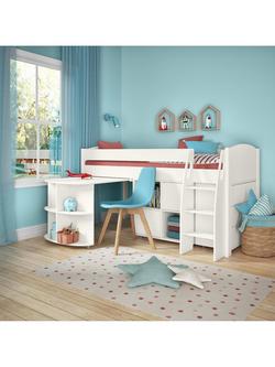 Stompa Uno S Plus Mid Sleeper with Pull-Out Desk, 3 Drawer Chest and 2 Door Cube Unit, White