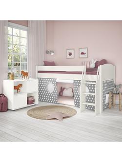 Stompa Uno S Plus Mid Sleeper Bed with White Headboard and Star Print Tent - view 2, Grey