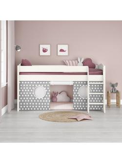 Stompa Uno S Plus Mid Sleeper Bed with White Headboard and Star Print Tent, Grey