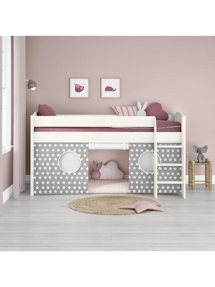 Stompa Uno S Plus Mid Sleeper Bed with White Headboard and Star Print Tent, Grey