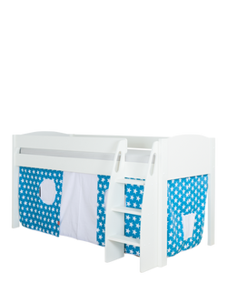 Stompa Uno S Plus Mid Sleeper Bed with White Headboard and Star Print Tent - view 2, Aqua