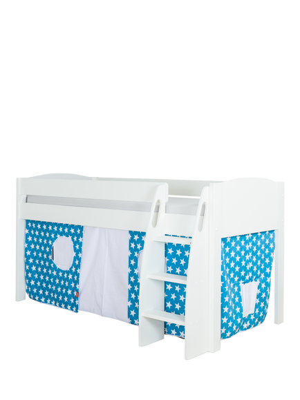 Stompa Uno S Plus Mid Sleeper Bed with White Headboard and Star Print Tent - view 2, Aqua