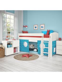 Stompa Uno S Plus Mid Sleeper Bed with White Headboard and Star Print Tent, Aqua