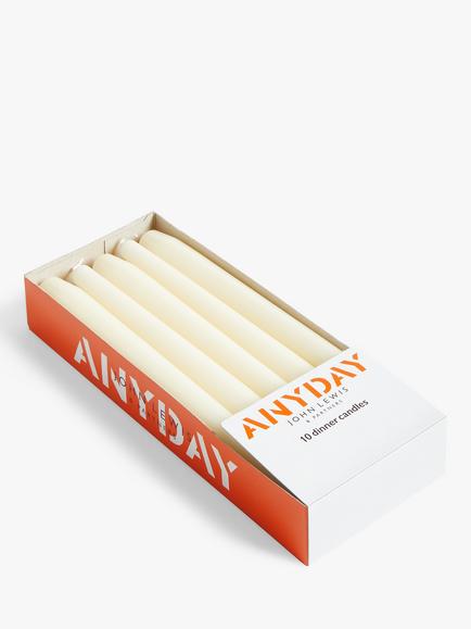 John Lewis Tapered Dinner Candles, Pack of 10, Ivory