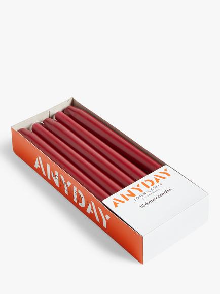 John Lewis Tapered Dinner Candles, Pack of 10, Red