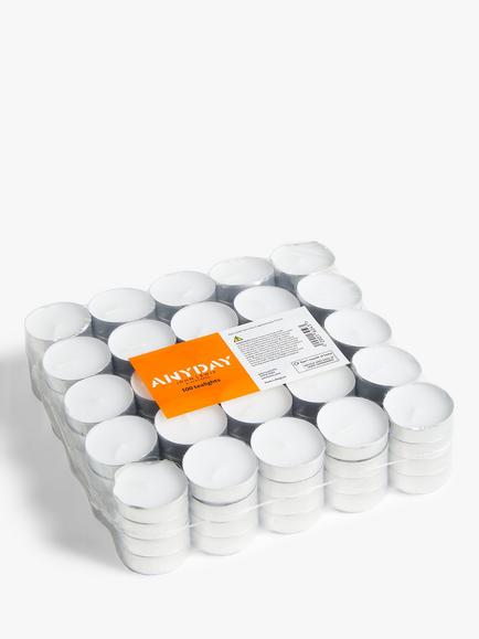 John Lewis Tealights, White, Pack of 100, White