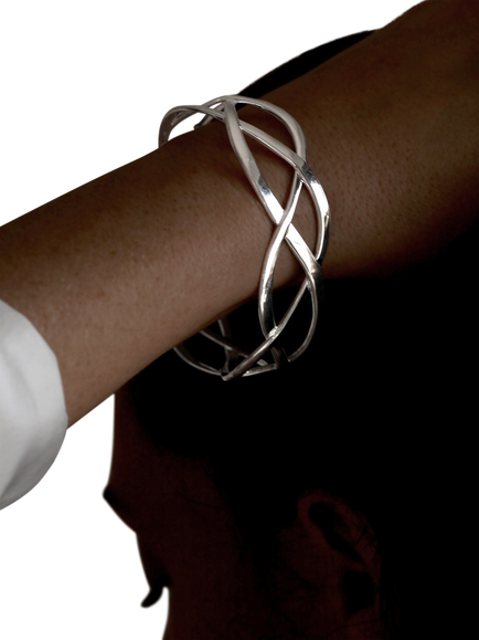 Nina B Sterling Silver Cuff Bangle, Silver - view 2, Silver