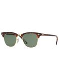 Ray-Ban RB3016 Men's Polarised Clubmaster Sunglasses, Tortoise/Green