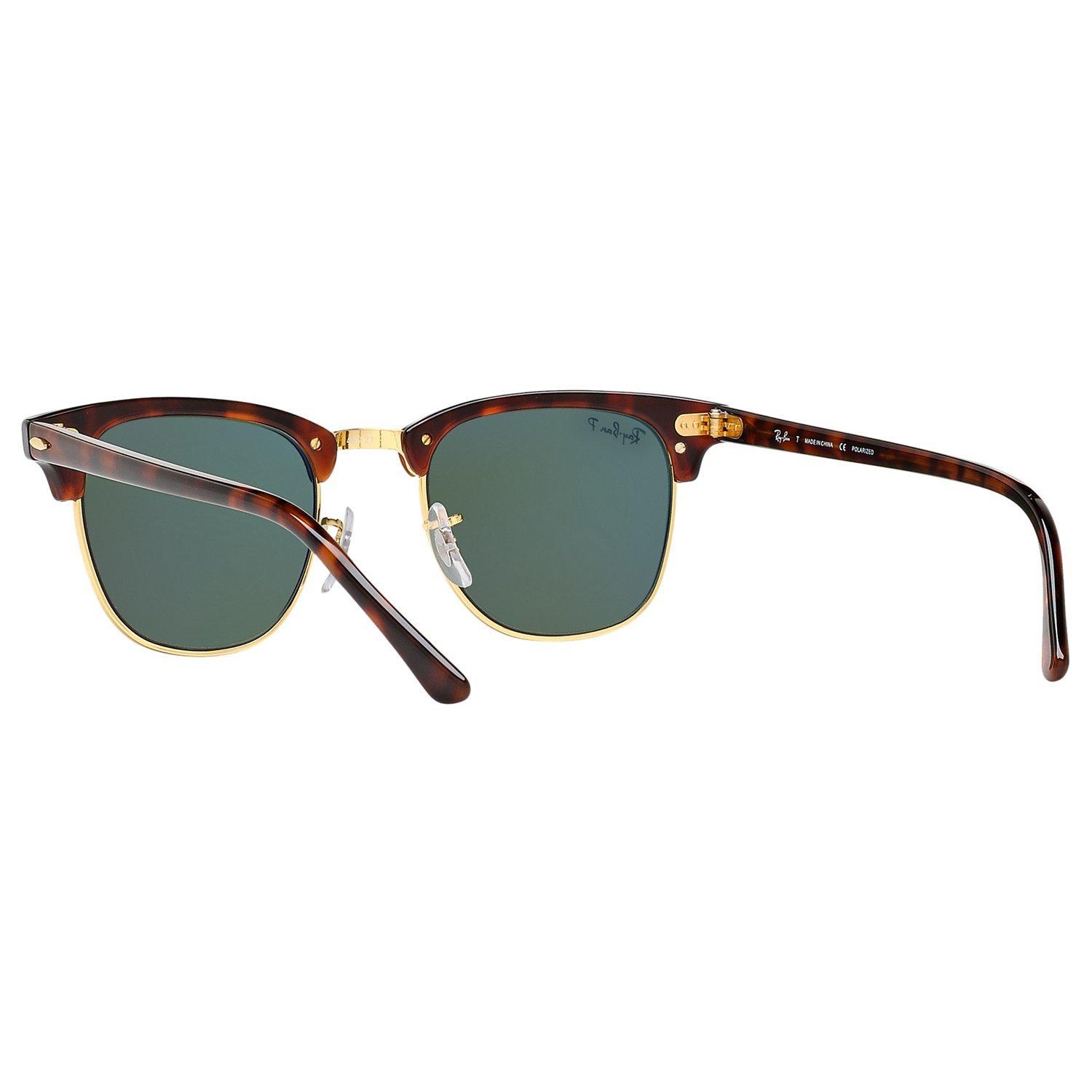 Ray-Ban RB3016 Men's Polarised Clubmaster Sunglasses, Tortoise/Green