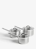 John Lewis Classic Glass Lid Stainless Steel Saucepan Set, 3 Pieces