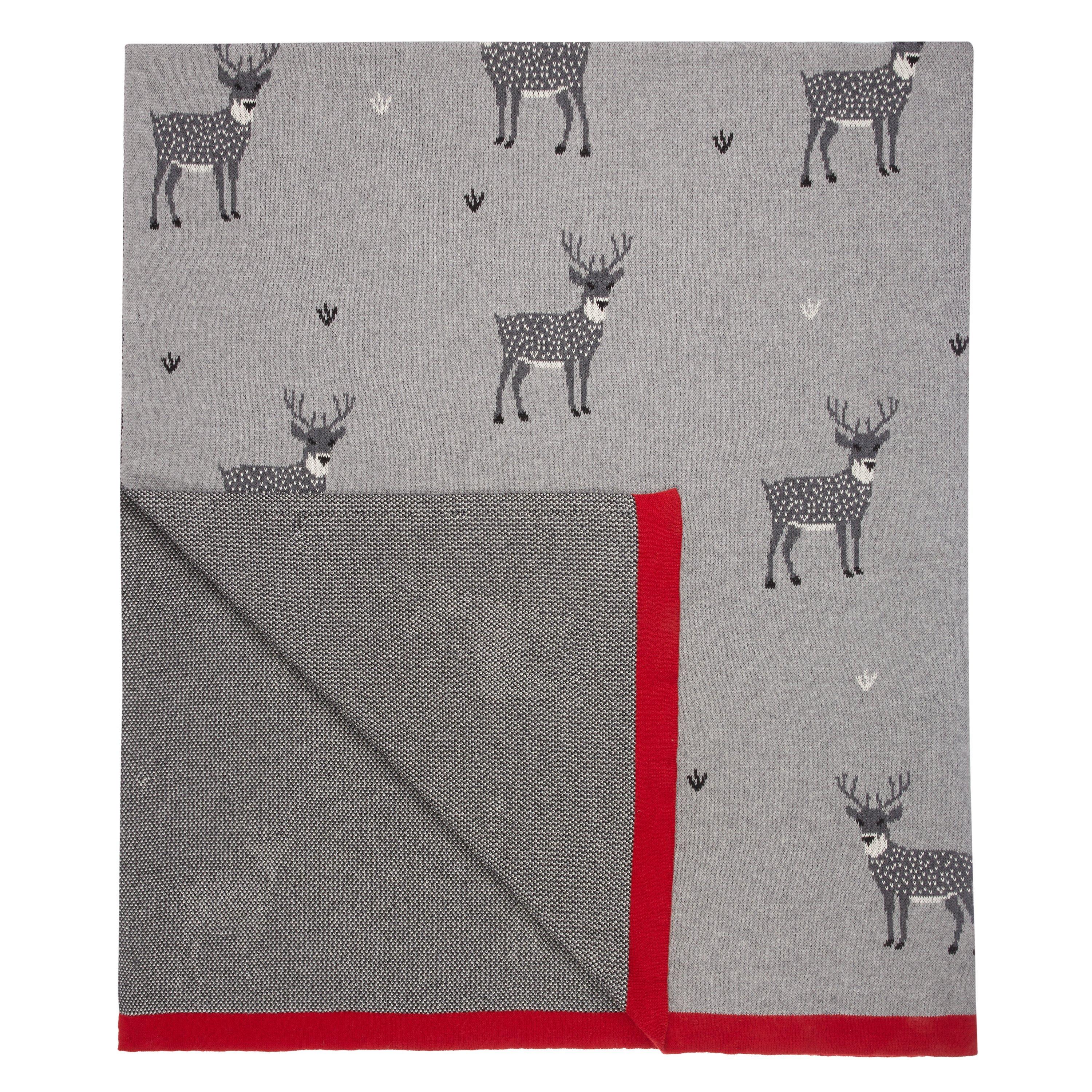 John Lewis & Partners Meadow Deer Throw, Grey