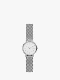 Skagen Women's Signatur Mesh Bracelet Strap Watch, Silver/White Skw2694
