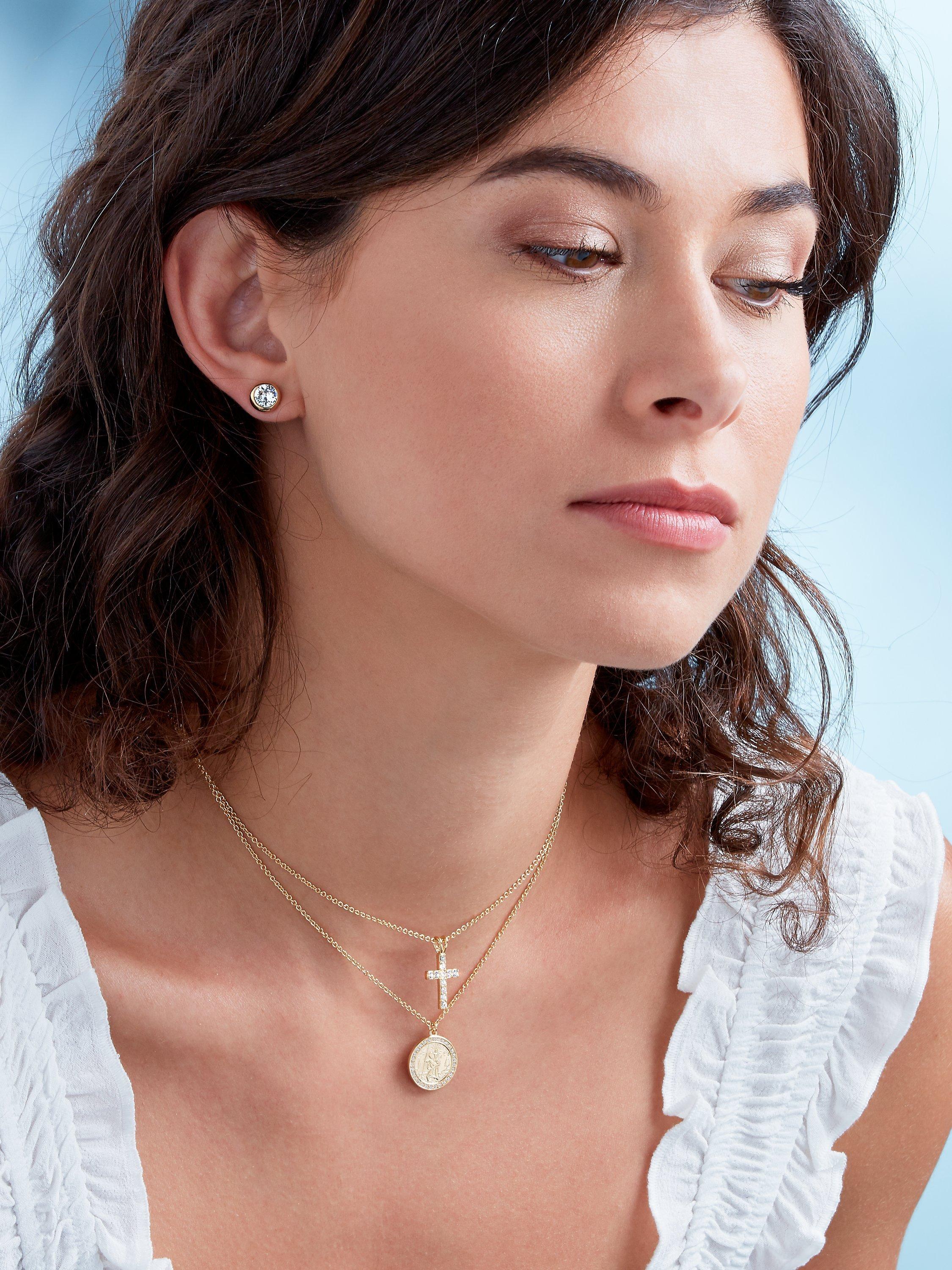 Product image 3 of 3, which shows Melissa Odabash Crystal Cross Pendant Necklace, Gold