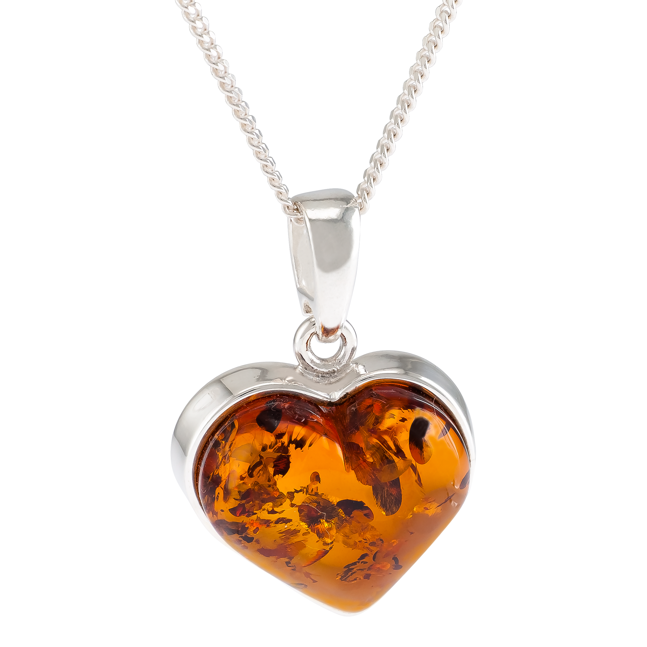 Product image 1 of 5, which shows Be-Jewelled Baltic Amber Heart Pendant Necklace, Silver/Cognac