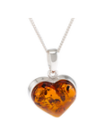 Be-Jewelled Baltic Amber Heart Pendant Necklace, Silver/Cognac