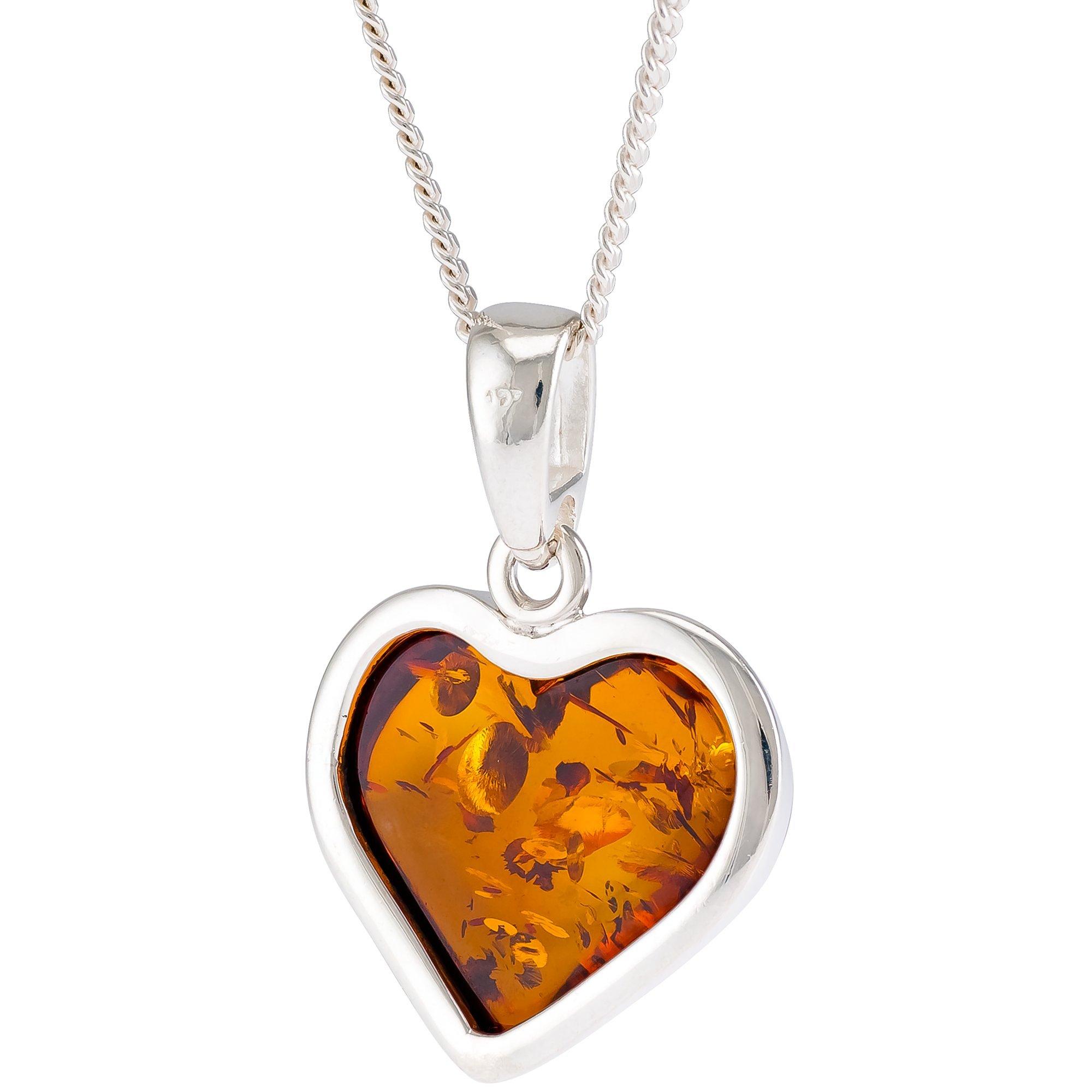 Product image 2 of 5, which shows Be-Jewelled Baltic Amber Heart Pendant Necklace, Silver/Cognac