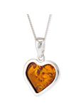 Be-Jewelled Baltic Amber Heart Pendant Necklace, Silver/Cognac