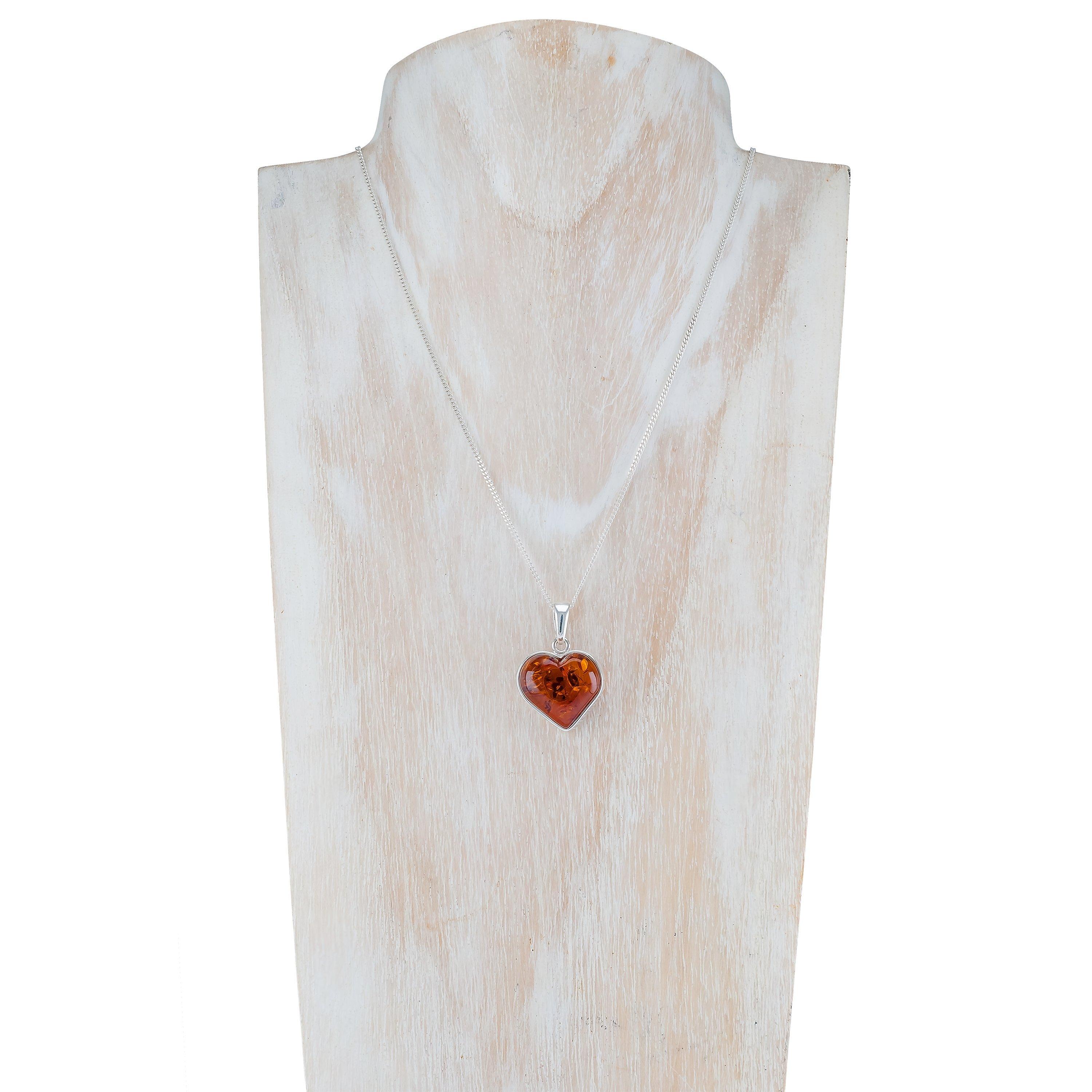 Product image 3 of 5, which shows Be-Jewelled Baltic Amber Heart Pendant Necklace, Silver/Cognac