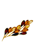 Be-Jewelled Gold Plated Sterling Silver Amber Leaf Brooch, Orange/Brown