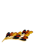 Be-Jewelled Gold Plated Sterling Silver Amber Leaf Brooch, Orange/Brown