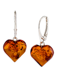 Be-Jewelled Sterling Silver Amber Heart Earrings, Silver/Cognac