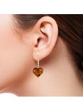 Be-Jewelled Sterling Silver Amber Heart Earrings, Silver/Cognac