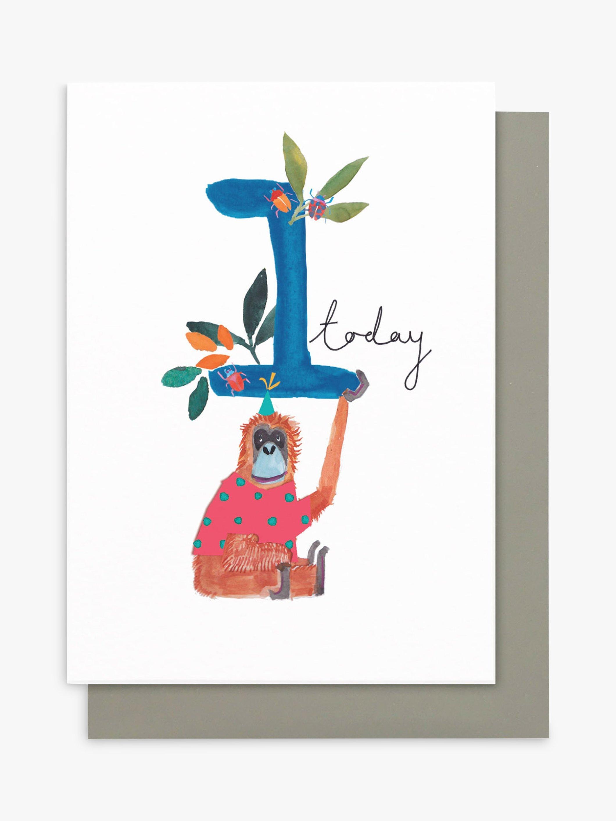 Stop the Clock Design Boy Orangutan 1st Birthday Card