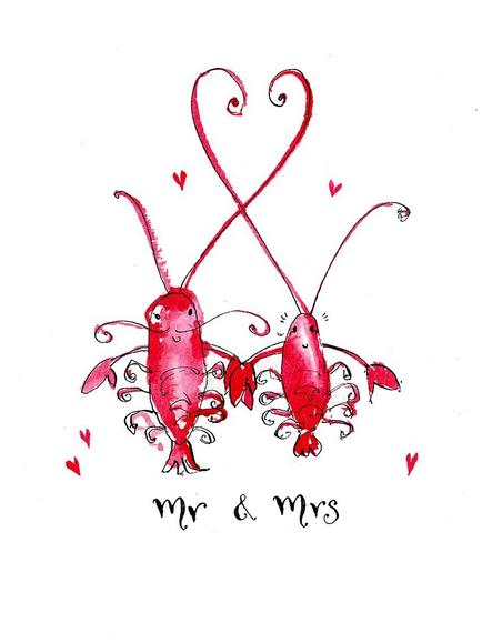 Louise Mulgrew Designs Lobsters Mr And Mrs Wedding Card, 