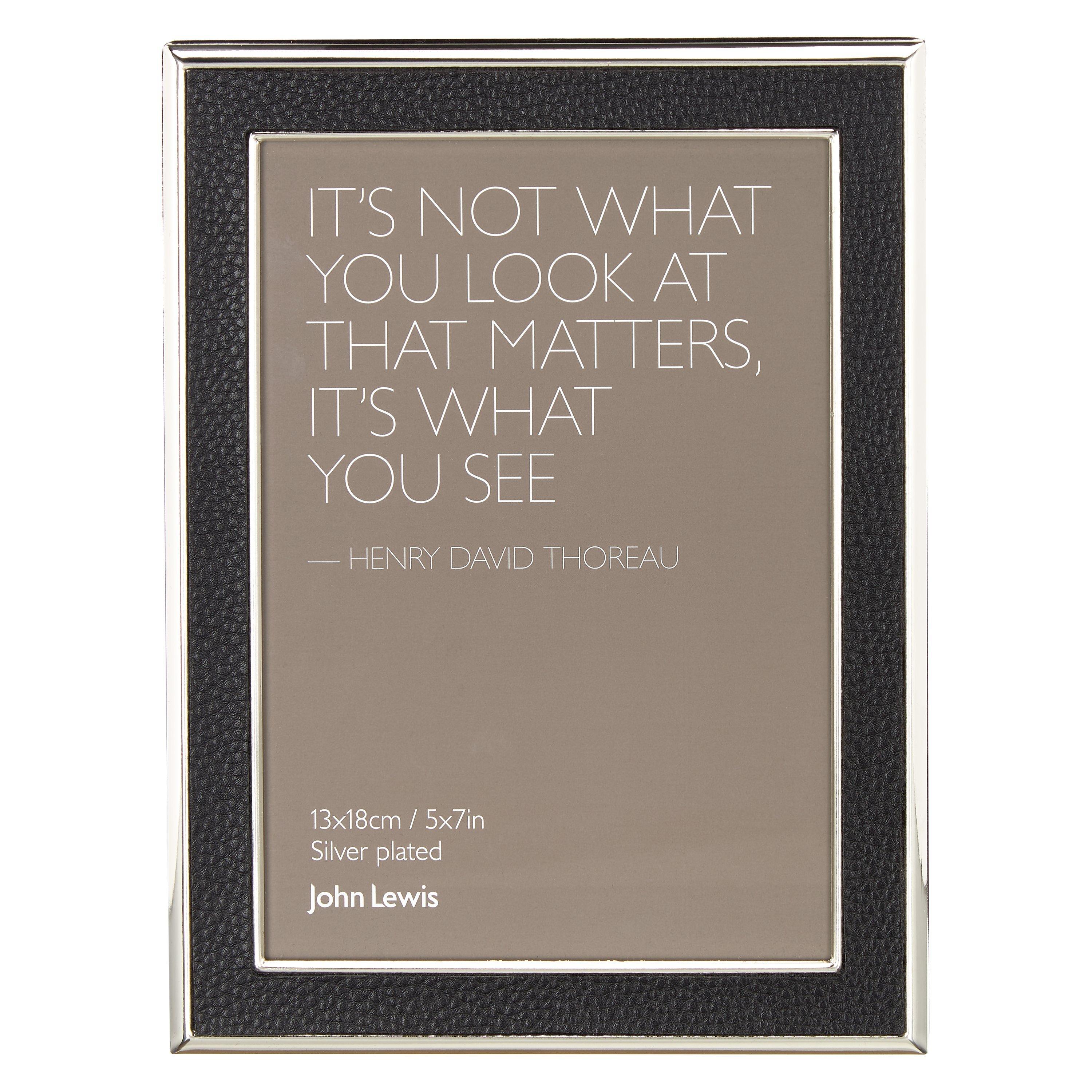 John Lewis & Partners Faux Leather Inlay Photo Frame, 5 x 7" (13 x 18cm), Black/Silver