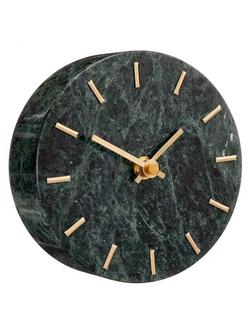 John Lewis Marble Analogue Mantel Clock, Green/Brass, 14cm, Green/Brass