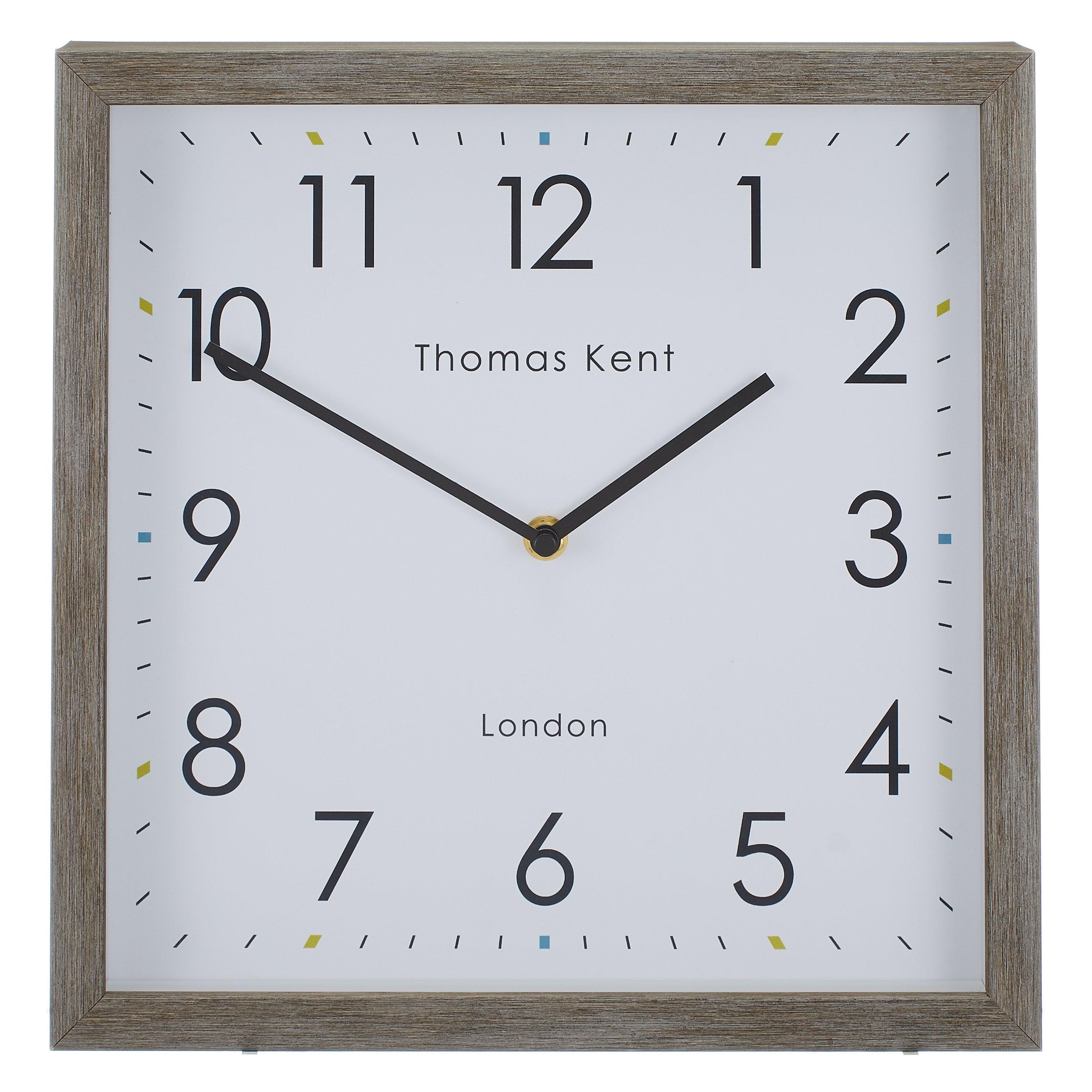Thomas Kent Smithfield Square Wood Finish Clock, 30cm, Grey